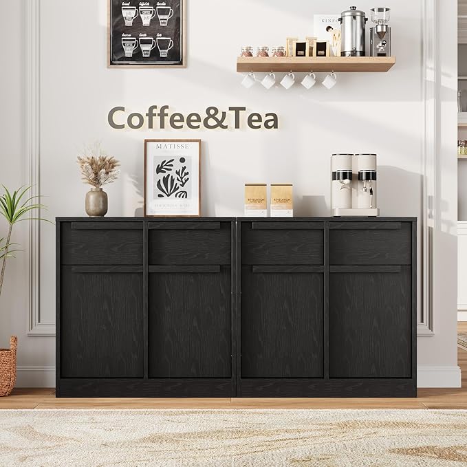 GarveeHome Sideboard Buffet Cabinet with 2 Drawers, 31.5 in Large Coffee Cabinet with Storage, Modern Storage Buffet Table for Kitchen Dining Room, Living Room (Dark, 2 Doors & 2 Drawers)