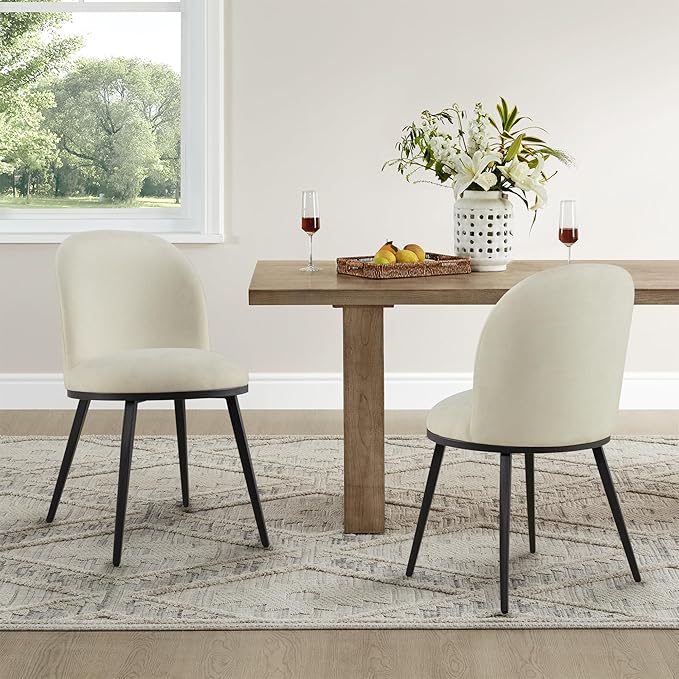 Dining Chairs Set of 6, Fabric Upholstered Dining Room Chairs with Ergonomic Backrest & Metal Legs, Modern Kitchen Side Chairs for Home, Restaurant, and Café, Coconut, 2 Boxs