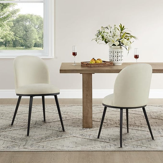 Dining Chairs Set of 2, Fabric Upholstered Dining Room Chairs with Ergonomic Backrest & Metal Legs, Modern Kitchen Side Chairs for Home, Restaurant, and Café, Coconut