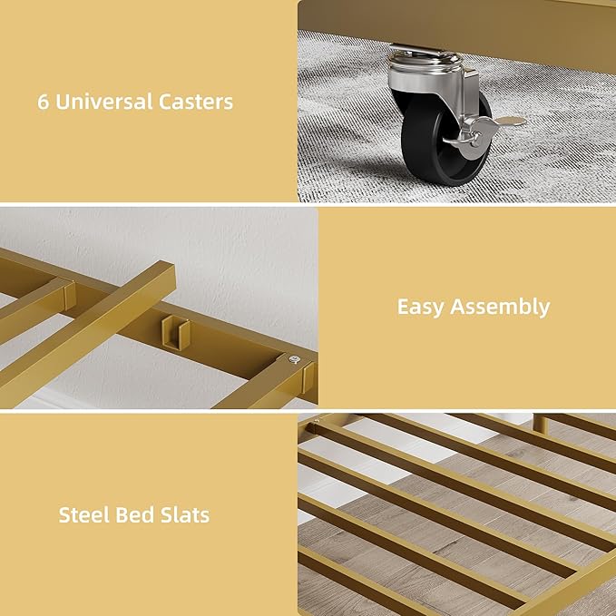 IDEALHOUSE Twin Size Daybed Frame, Metal Sofa Bed Frame, Heavy Duty Metal Slats, Day Bed for Living Room, Bedroom, Guest Room, Space Saving, Gold