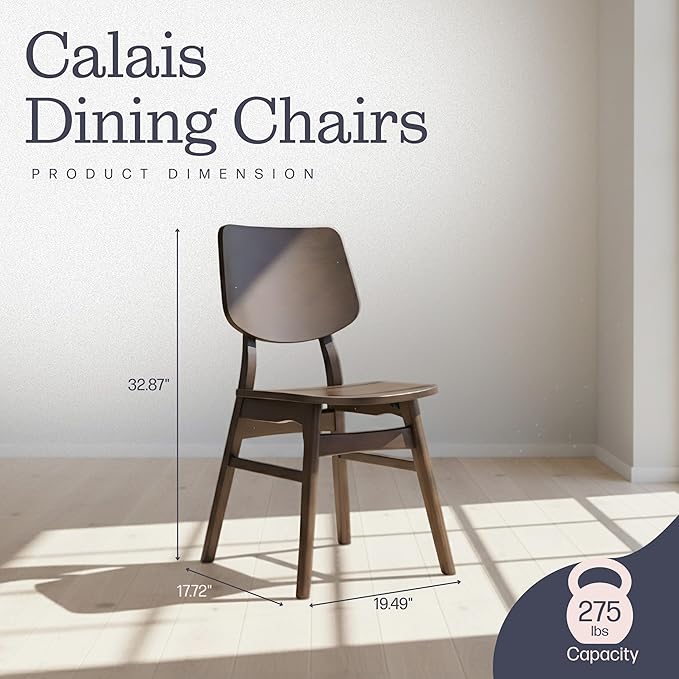 Alaterre Furniture Calais Dining – Mid Century Modern Set of 2 Dining Chairs – Solid Wood Chair Set with Minimalist Design for Dining Room or Kitchen (Walnut Finish)
