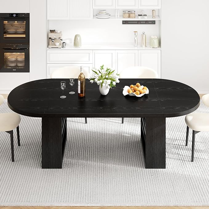 70.8" Oval Dining Table for 6 8, Modern Dining Room Table with Storage, Wood Kitchen Table with Heavy Duty Legs, Dinner Tables for Kitchen Dining Room (Black)