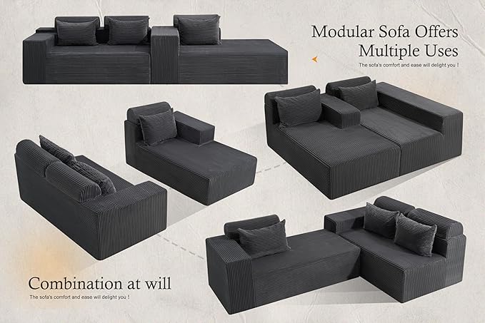 HABUTWAY Sectional Couches for Living Room,No Assembly L Shaped Couch 105" Modular Sectional Sofa Couch with Deep Seat,Cloud Couches Furniture Sets for Apartment,Corduroy (Dark Grey, Right Facing)