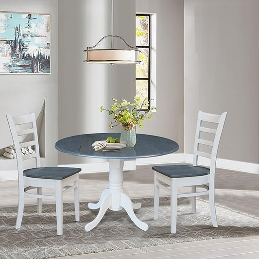 IC INTERNATIONAL CONCEPTS 42" Drop Leaf Wood Table with 2 Emily Side Chairs in White/Heather Gray