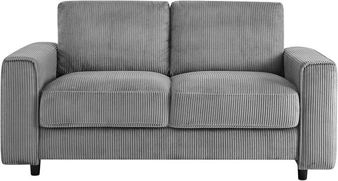 AC Pacific Derek 2 Piece Modern Corduroy Couches for Living Room, Tufted Sofas with Plush Upholstery, High-Density Foam, Sleek Black Legs, Durable Wooden Frame, Sofa and Loveseat Set, Grey