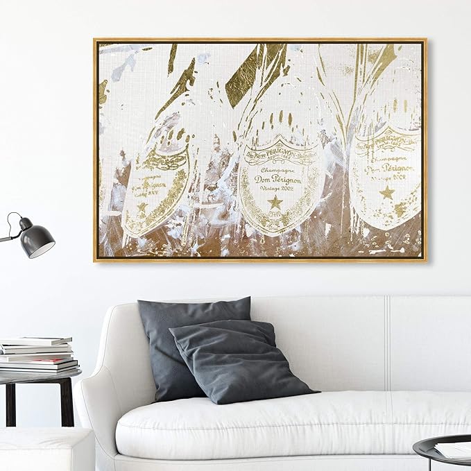 The Oliver Gal Artist Co. Drinks and Spirits Framed Wall Art Canvas Prints 'Champagne Showers' Champagne