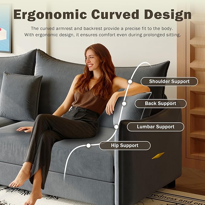 Eafurn 82" Oversized Loveseat Convertible Pull Out Sleeper Sofa Couch Bed King Size, 3-in-1 Sleeper Loveseat Sofa Lounge Chaise with Pull Out Bed and Curved Armrest | Removable Cushions