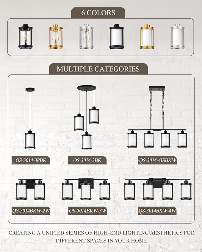 4-Light Kitchen Island Lighting, Black Linear Dining Room Light Fixtures with Frosted Glass and Chain, Modern Farmhouse Chandelier Pendant Light for Kitchen Island Dining Room, OS-3014-4ISBKW