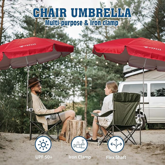 AMMSUN Chair Umbrella with Universal Clamp Adjustable 47 inches and 360° Swivel & UPF 50+ Protection Portable Sun Umbrella, Secure Clip on Camping/Beach Chairs, Stroller, Wheelchair, Golf cart, Lounger, Red, 2 PACK