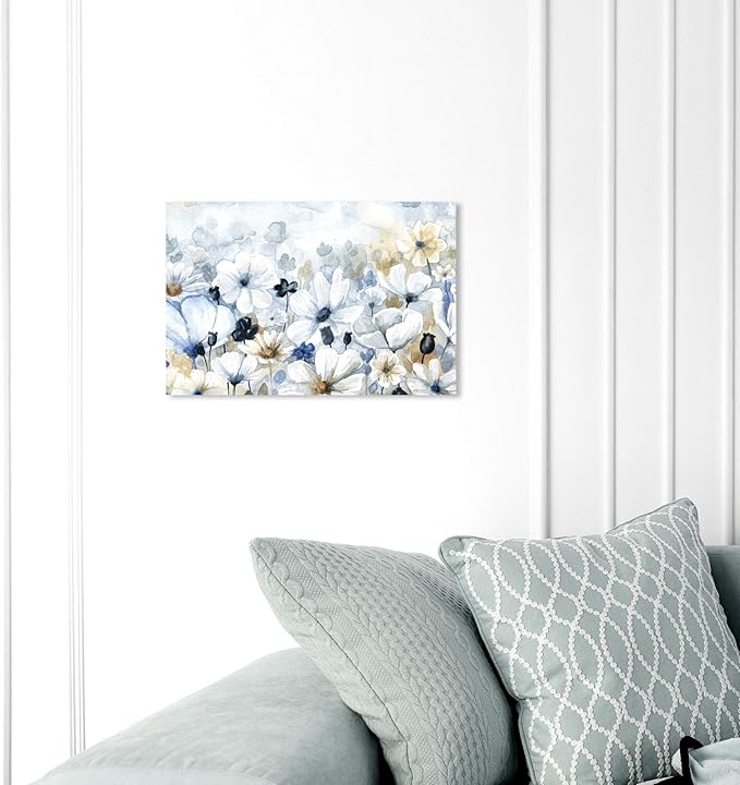The Oliver Gal Artist Co. Floral and Botanical Wall Art Canvas Prints 'Fields Flowers Home Décor, 15 in x 10 in, Blue, White