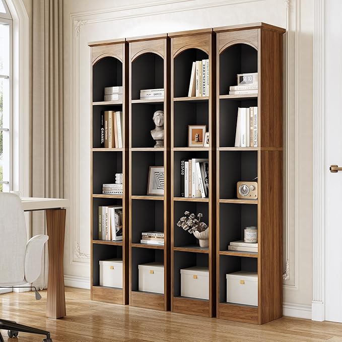 LITTLE TREE 70.9" Tall Bookshelf, 5-Tier Open Bookcase with Cubes, Bookshelves with Storage Space, Freestanding Narrow Bookcase for Home Office, Brown, 2 Pack