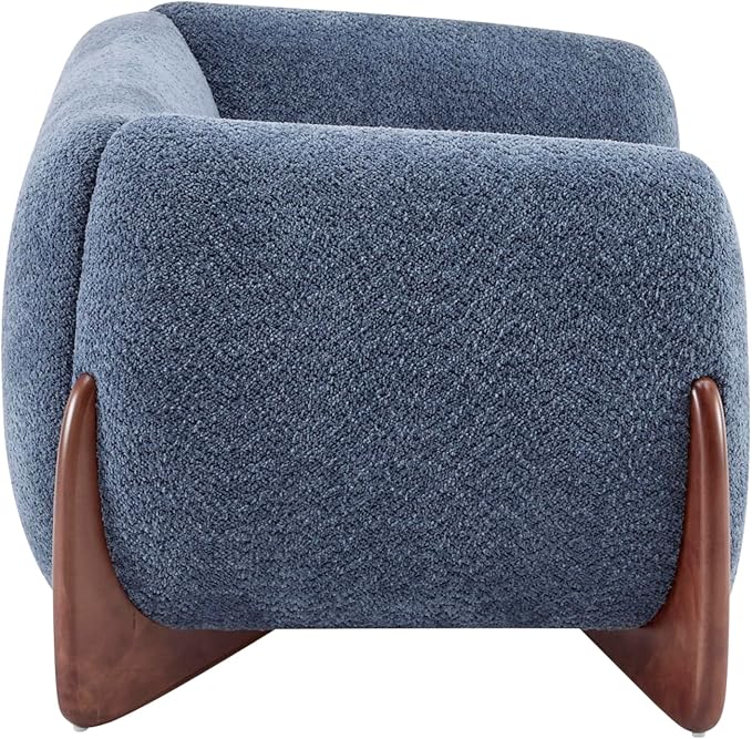 Christopher Knight Home Alma 63" Boucle Loveseat with Wood Legs, 2 Seater Sofa Couches for Living Room, Upholstered Couch Chair, Soft Seating Lounge Sofa Chair, Cozy Loveseat with Armrest, Navy Blue