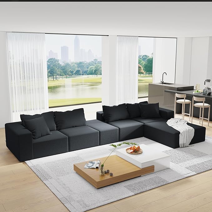Oversized Boneless Modular Sectional Sofa Cloud Couch for Living Room - Convertible 6 Seater Chenille Couches Set with Ottoman, No Assembly Floor Compression Sofa with Memory Foam | Deep Seat, Wider Armrest, Free Combination