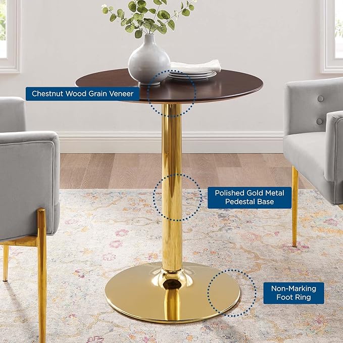 Modway Verne Round Wood Grain 28" Dining Table in Gold Cherry Walnut