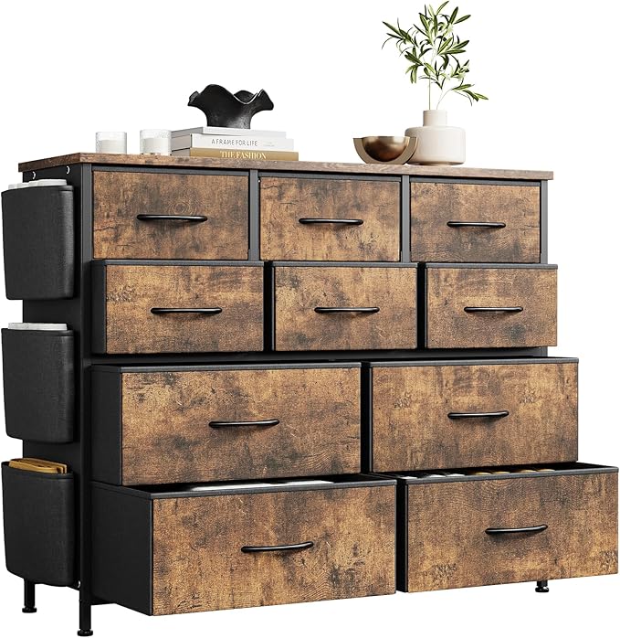 GarveeHome Dresser for Bedroom, Fabric Dressers & Chests of Drawers with Side Pockets, Chest of Drawers for Closet, Living Room, Closet, Hallway
