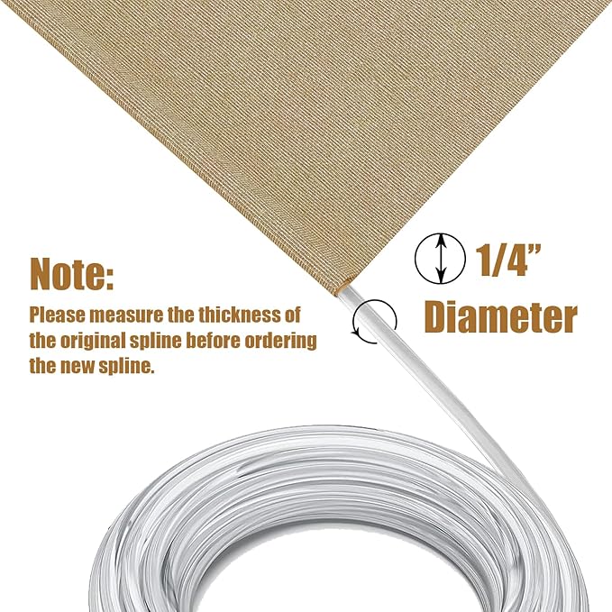 1/4'' Vinyl Sling Chair Spline Solid Awning Cord Replacement for Patio Fabric Chaise Lounge Outdoor Sling Chair Lawn Garden Pool Furniture Repair (50 Ft)