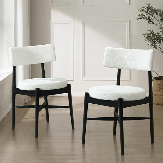 Christopher Knight Home Ebany Dining Chairs Set of 2, Boucle Kitchen Chair, Upholstered Curved Backrest Accent Chair, Rubberwood X Shaped Frame, Dining Room Chair for Cafeteria Home, Beige+Black