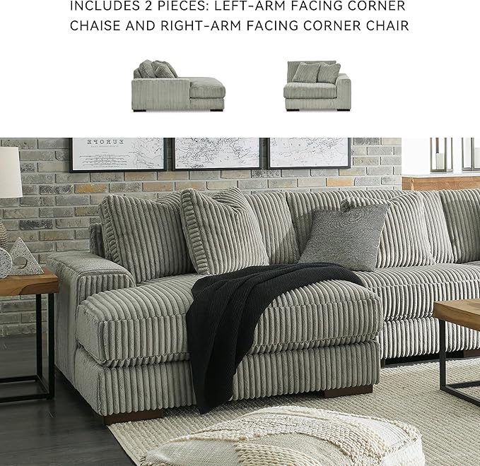 Signature Design by Ashley Lindyn Casual Left-Arm Facing 2-Piece Sectional with Chaise, Reversible Cushions and 4 Throw Pillows, Gray
