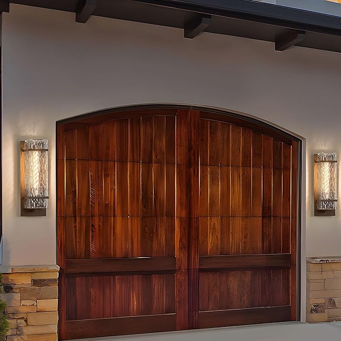 Brown Outdoor Wall Light, 13.4in Exterior Waterproof Lanterns,Porch Sconces Wall Mounted Lighting with E26 Sockets & Textured Glass Shades, for Garage,Doorway,Patio,Front Door