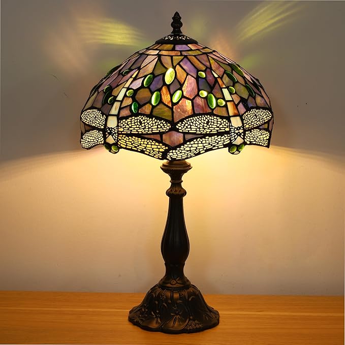 Tiffany Table Lamp Blue Dragonfly Stained Glass Table Lamps for Bedroom 12X12X19Inch 3 Way Color Temperatures Bedside Nightstand Home Office Desk Lamp Reading Lights with E26 LED Bulb