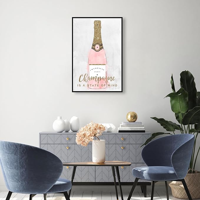 The Oliver Gal Artist Co. Drinks and Spirits Wall Art Framed Canvas Prints 'Champagne Mind Glitter' Champagne