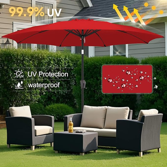 FLAME&SHADE 10 ft Outdoor Market Patio Table Umbrella with Fiberglass Rib Tips and Tilt, Red
