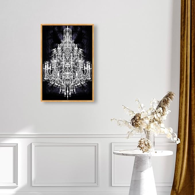 The Oliver Gal Artist Co. Fashion and Glam Framed Wall Art Canvas Prints 'Montecarlo Crystal' Chandeliers Home Décor, 20" x 30", White, Black