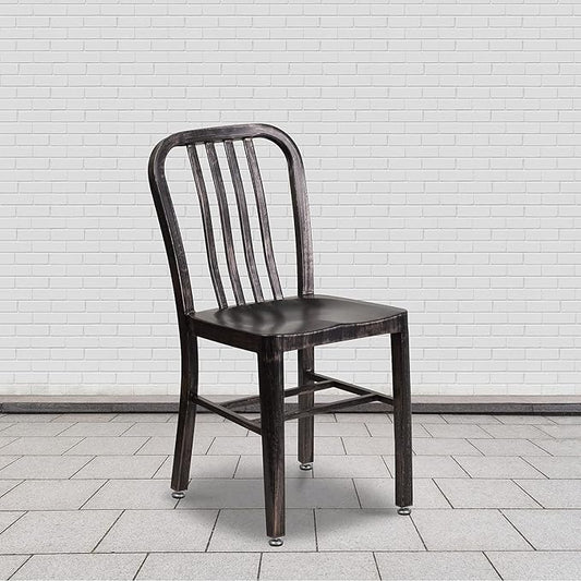 Flash Furniture Gael Commercial Grade 2 Pack Black-Antique Gold Metal Indoor-Outdoor Chair