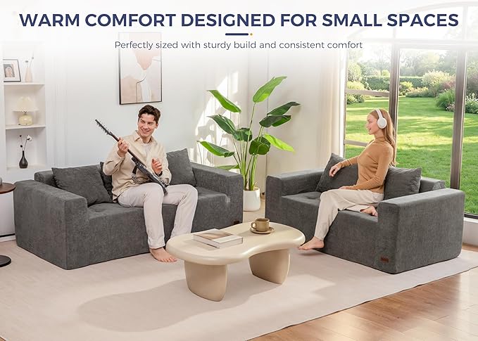 MAXYOYO Modular Sofa Couch, 75" Oversized Loveseat Boneless Cloud Couch with Deep Seat, Chenille Upholstered Living Room Sleeper Sofa Chair for Living Room, No Assembly Required, Light Grey