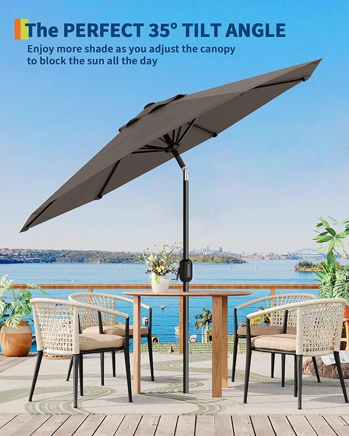 GarveeLife 9 ft Patio Umbrella, Outdoor Table Market Umbrella with Push Button Tilt and Crank, 8 Sturdy Ribs UV Protection Waterproof for Garden, Deck, Backyard, Pool (Taupe)