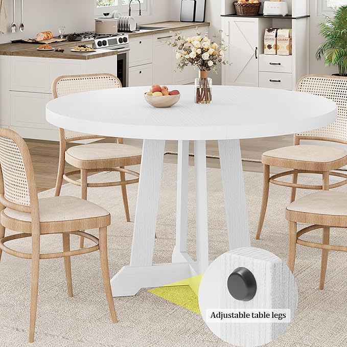 GarveeHome Round Dining Table for 4, 47 Inches Dining Room Table with Wooden Base, Kitchen Table with Circle Tabletop, Dinner Table for Dining Room, Kitchen, Living Room, White