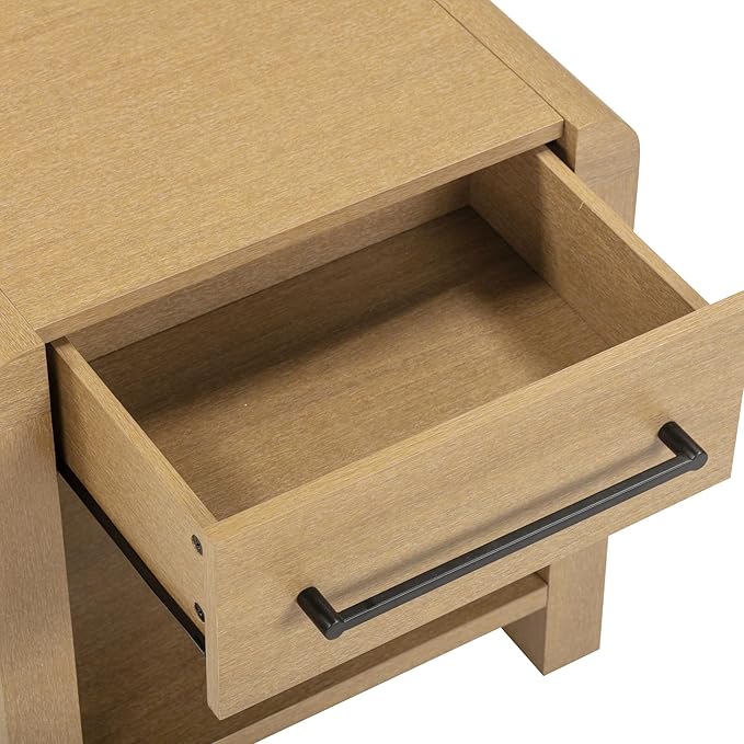 Nathan James Benjamin 1-Drawer Modern Nightstand, Rustic Bedside Table with Drawer, Rounded Edges with Metal Handle, Light Brown Set of 2