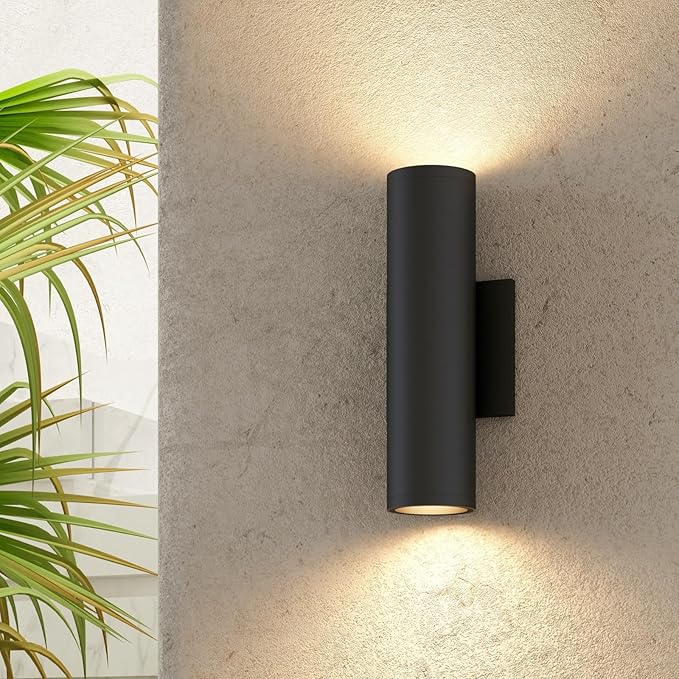 Outdoor Wall Lights, E26 Base, Aluminum Waterproof Modern Wall Sconces Cylinder Design, Black Modern Up and Down Wall Light Fixture Wall Sconces for Living Room,Garage, Porch and Patio