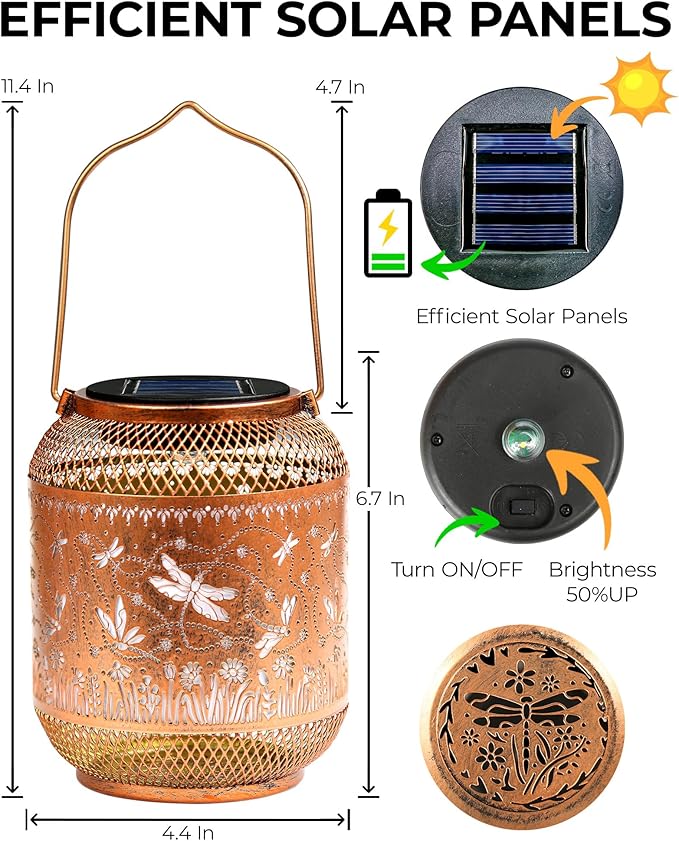 Dragonfly Solar Lanterns Outdoor Waterproof Decorative Garden Solar Lights for Outside,Hanging Metal Ornaments Decor for Outside Lawn,Patio,Balcony,Yard Dragonfly Gifts for Women
