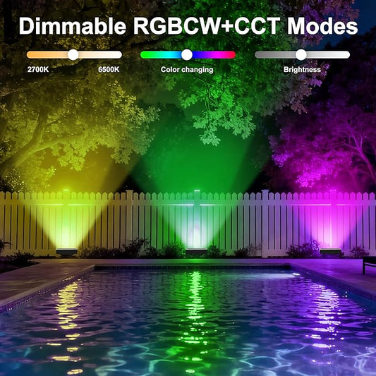 Smart RGBCW Outdoor LED Flood Light 180W –Color Changing Wall Washer, 2700K–6500K Tunable White Dimmable, RGB Stage Light, Music Sync Spotlight for Yard, Garden, Holiday Party