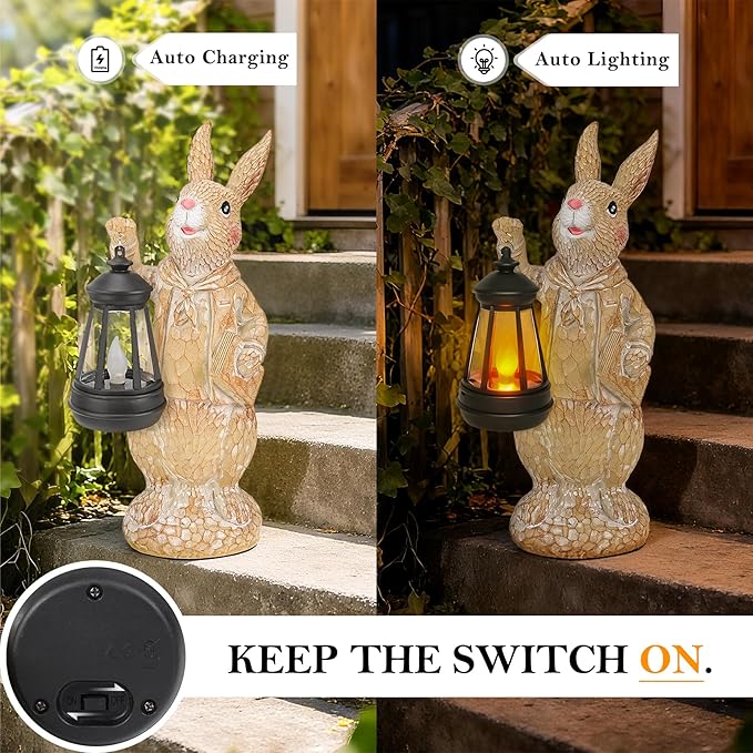 Dr. Bunny Solar Garden Statue, Easter Rabbit Figurine with Glowing Lantern, Handcrafted Resin Outdoor Decor for Patio, Balcony, Yard, Gift for Women, Housewarming, Birthday, Easter Party Decoration