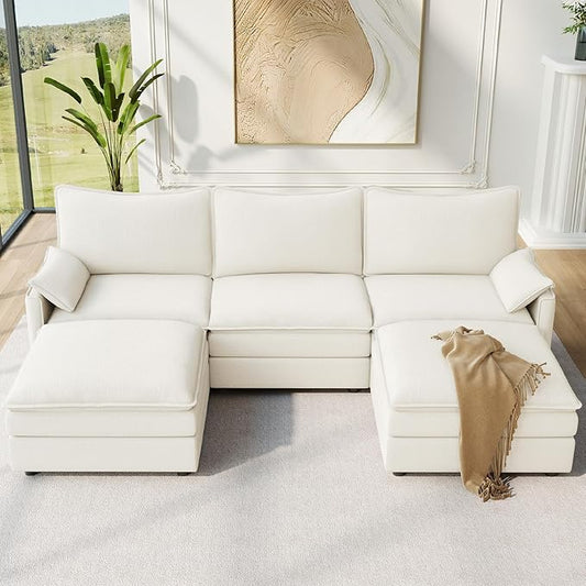 Vesgantti 108" U Shaped Sectional Couch, Comfy Cloud Modular Sectional Sofa with 2 Ottoman Deep Seat Chenille Modern Cloud Sofa, Modular Sofas for Living Room, Bedroom and Apartment, Snow White | Sink-in Comfort, Height Adjustable, Easy Rearrangement, ...