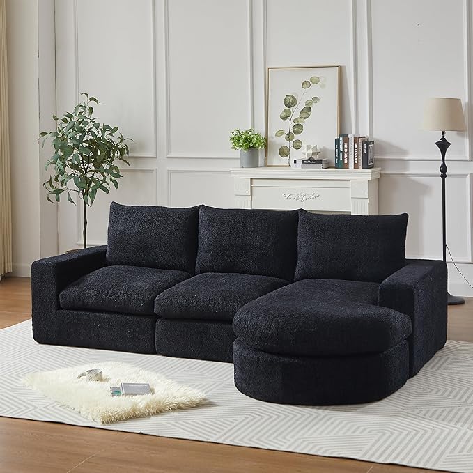 Boneless Sectional Sofa Couches with Chaise Lounge, Comfy Upholstered Compressed Cloud Sectional Sofa Floor Couch for Living Room Apartment,Deep Seat Sofa & Couches | Deep Seat, Wider Armrest, Free Combination