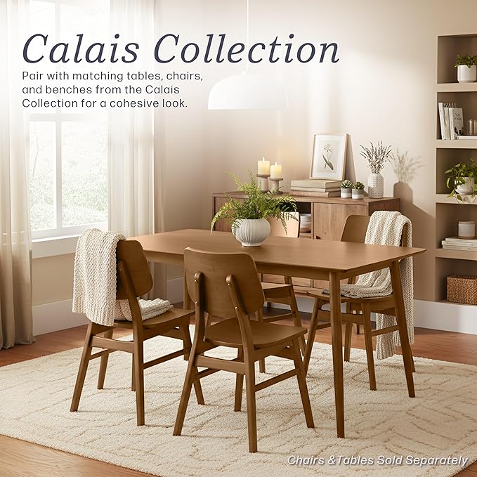 Alaterre Furniture Calais Dining – Mid Century Modern Set of 2 Dining Chairs – Solid Wood Chair Set with Minimalist Design for Dining Room or Kitchen (Pecan Finish)