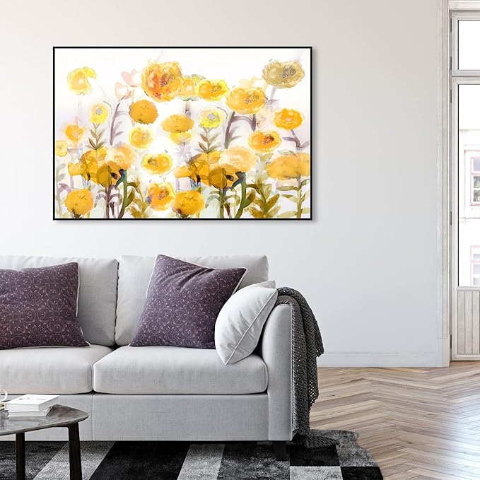 The Oliver Gal Artist Co. Floral and Botanical Wall Art Framed Canvas Prints 'Bella Garden Poppy Yellow' Gardens