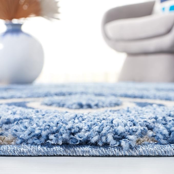 SAFAVIEH Florida Shag Collection Area Rug - 6'7" Square, Blue & Ivory, Modern Ogee Design, Non-Shedding & Easy Care, 1.2-inch Thick Ideal for High Traffic Areas in Living Room, Bedroom (SG461-6012)