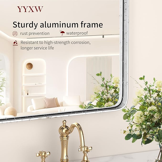 18"x30" Bathroom Mirror, Wall Mounted Vanity Metal Frame Mirror for Bedroom, Entryway, Living Room, Silver