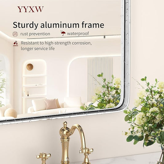 18"x30" Bathroom Mirror, Wall Mounted Vanity Metal Frame Mirror for Bedroom, Entryway, Living Room, Silver
