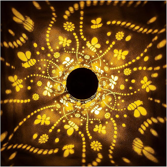 Bee Solar Lanterns Outdoor Waterproof Hanging Solar Lights Bee Gifts for Women Men Metal Decorative LED Bee Lanterns for Garden Decor,Yard,Patio,Lawn,Tabletop,Pathway,Landscape