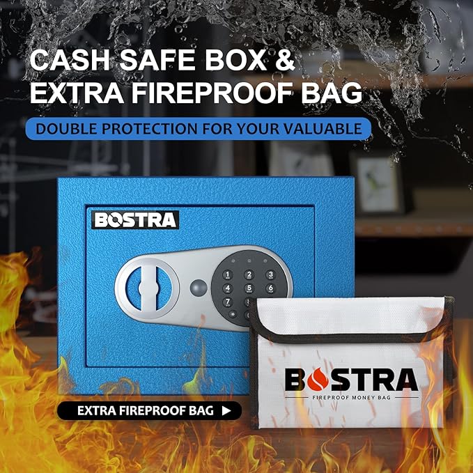 Botsa Fireproof Safe Box with Sensor Light, Fireproof Bag & Digital Keypad, Blue, 0.23 Cu Ft