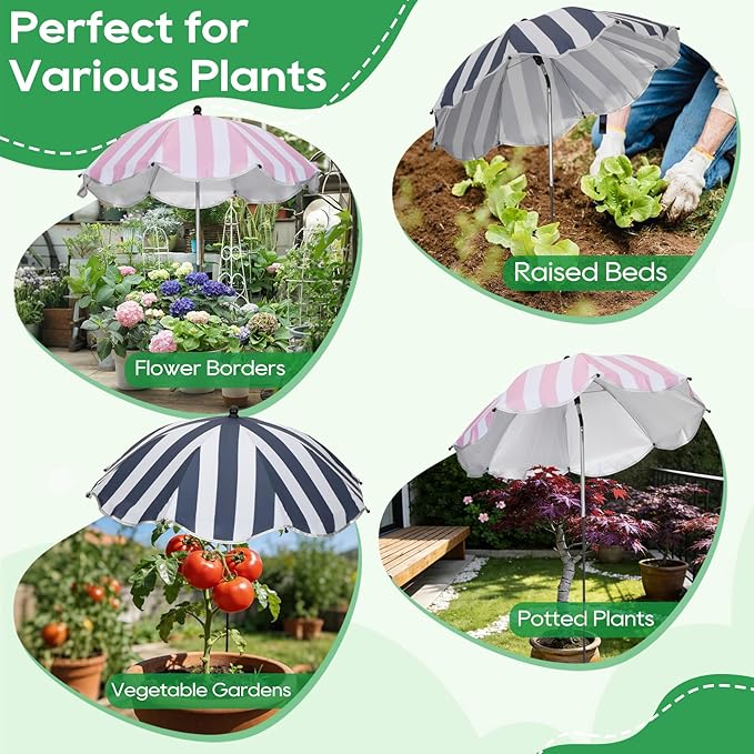4Pack Digital Printing Plant Umbrellas for Outdoor Plants - 26" Large Garden Sun Shade for Plants with Adjustable Angle & Height (Max 43") - Plant Shades for Outdoor Plants, Flowers & Garden Beds - Plant Umbrella Shade for Potted Plants