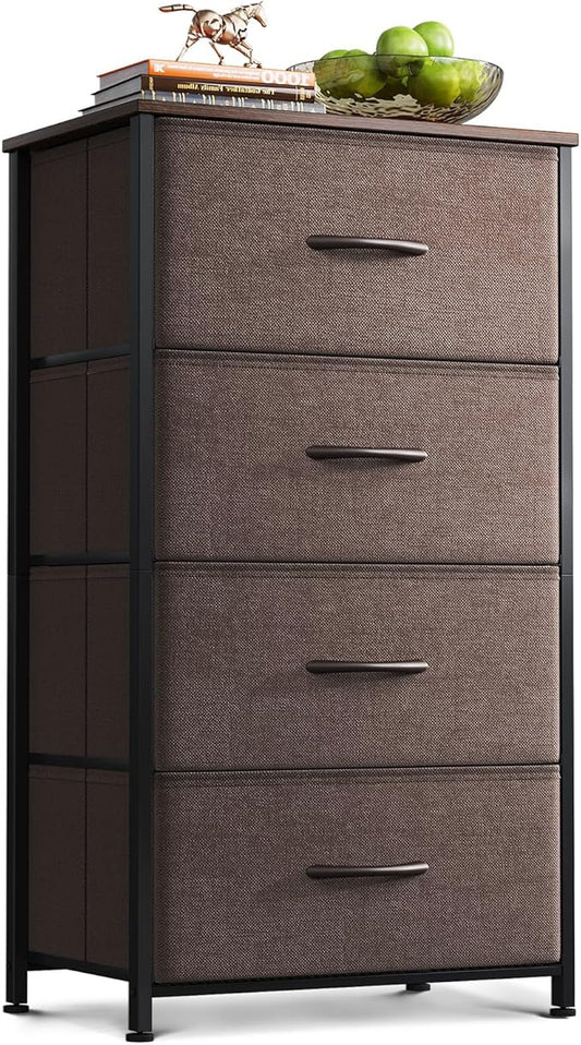 AODK Dresser for Bedroom with 4 Storage Drawers, Small Dressers Chest of Drawers Fabric Dressers with Sturdy Steel Frame, Dresser for Closet with Wood Top, Brown