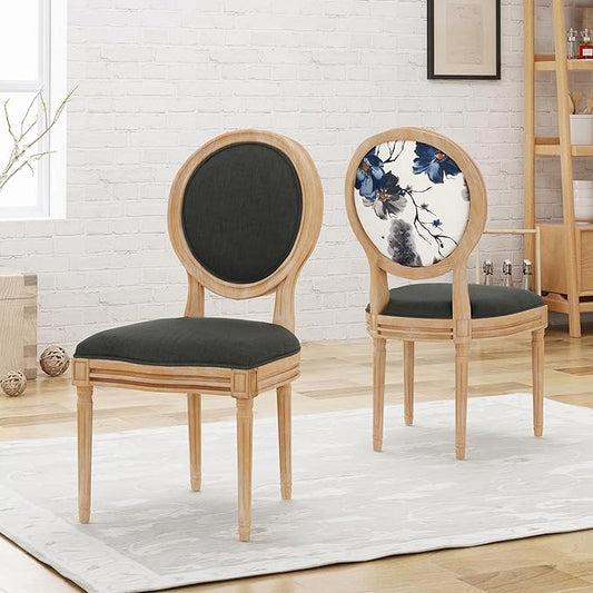 Christopher Knight Home Reed Upholstered Farmhouse Dining Chairs, Print and Dark Gray (Set of 2)