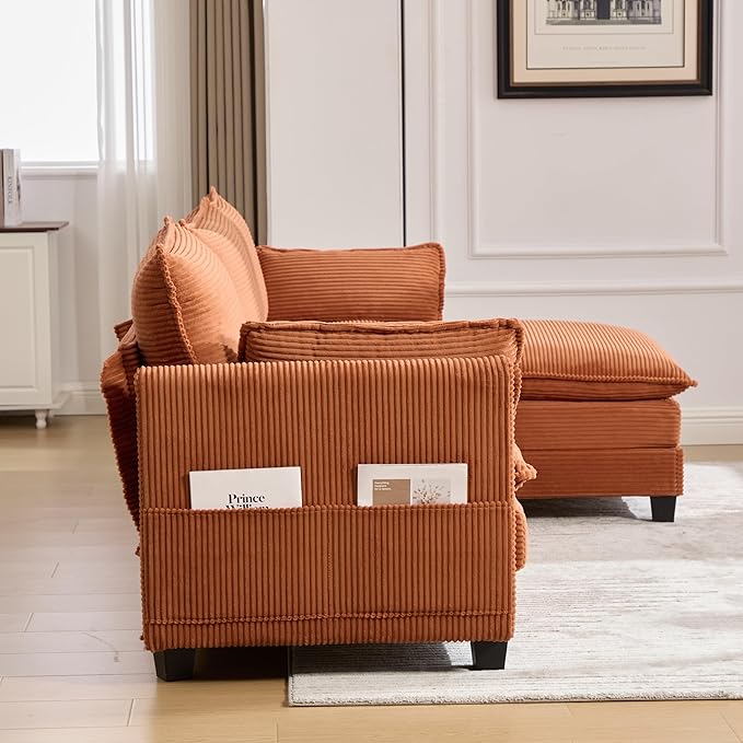 103" Oversized Modular Sectional Sofa Couch with Reversible Ottoman, Free Combination Convertible Corner Couch,Corduroy Upholstered Cloud Sectional Couch with Side Pockets | Multiple Cushions, DIY Combination, Removable Cover