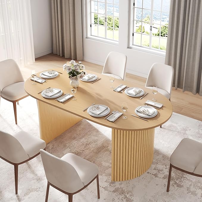 Casaphoria 67" Oval Dining Table, Modern Kitchen Table for 4-6, Farmhouse Style Large Table, Easy Assembly for Living Room, Kitchen and Bar, Walnut